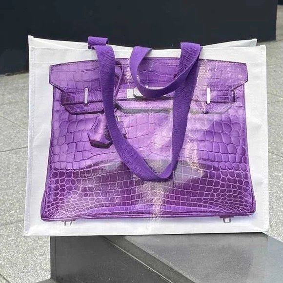 Croc “Print” Reusable Shopping Tote in Purple - Picture 6 of 10